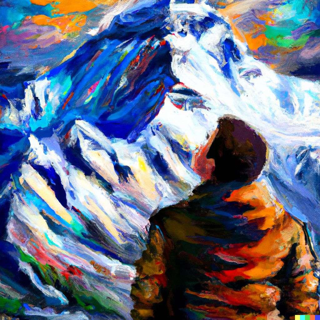someone gazing at Mount Everest, painting by Leonid Afremov